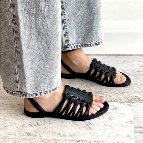 Givenchy / Embossed Rubber black ankle wrap flat open toe PVC sandals 36 6 - Picture 1 of 8